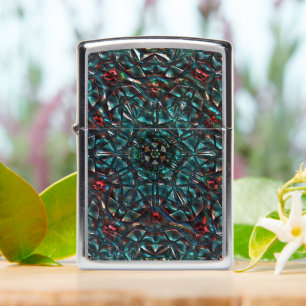 Kaleidoscope style old metal chrome blue green to  zippo lighter