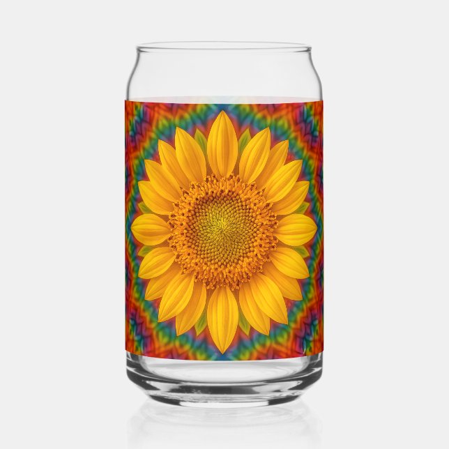 Kaleidoscope Sunflower  Can Glass (Front)