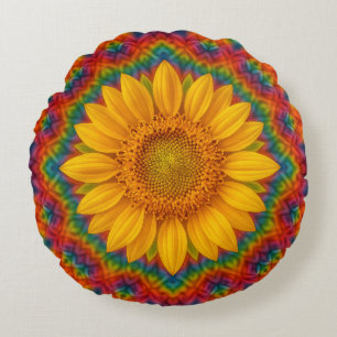 Kaleidoscope Sunflower Round Pillow