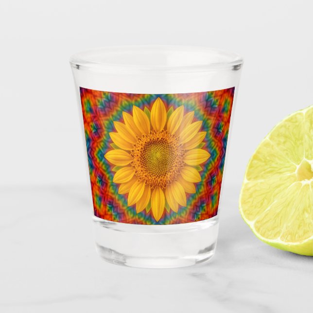 Kaleidoscope Sunflower  Shot Glass (Front)