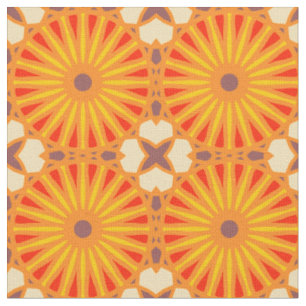 Kaleidoscope Wheel Pattern P Brick Red Yellow Fabric