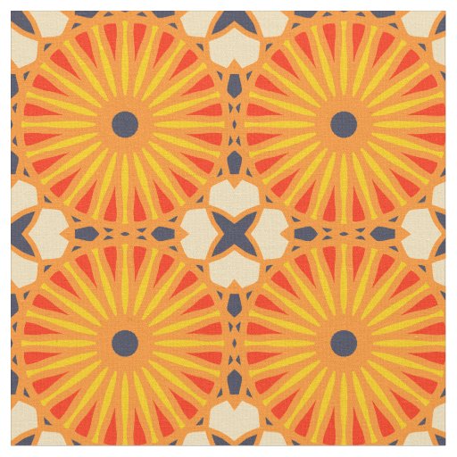 Kaleidoscope Wheel Pattern P Dark Blue Red Yellow Fabric