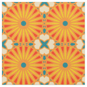 Kaleidoscope Wheel Pattern P Teal Red Yellow Fabric