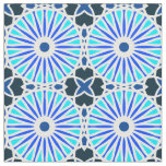 Kaleidoscope Wheel Pattern P White Blue Navy  Fabric