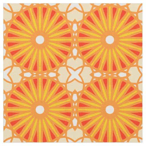 Kaleidoscope Wheel Pattern P White Red Yellow Fabric