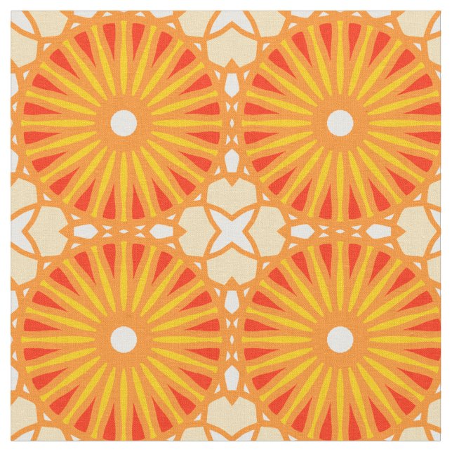 Kaleidoscope Wheel Pattern P White Red Yellow Fabric (Close Up)