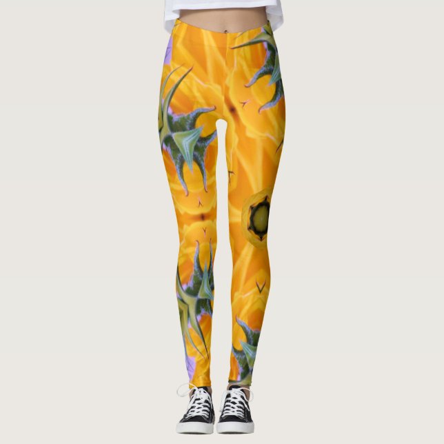 Kaleidoscope Yellow Sunflower Petals Leggings (Front)