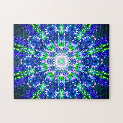 Kaleidoscopic Blue and Green Mandala Jigsaw Puzzle
