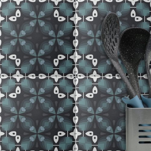 Kaleidoscopic Blue Gray Black Abstract Pattern Ceramic Tile