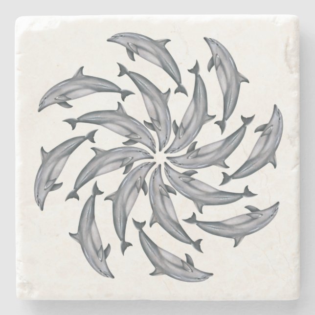Kaleidoscopic Bottlenose Dolphin Stone Coaster (Front)