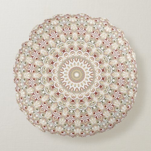 Kaleidoscopic Earthy Neutral Mandala Design Round Pillow