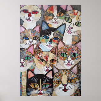 Kaleidoscopic Feline Ensemble Poster