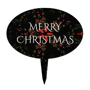 Kaleidoscopic Flower Design Red Black and White Cake Topper