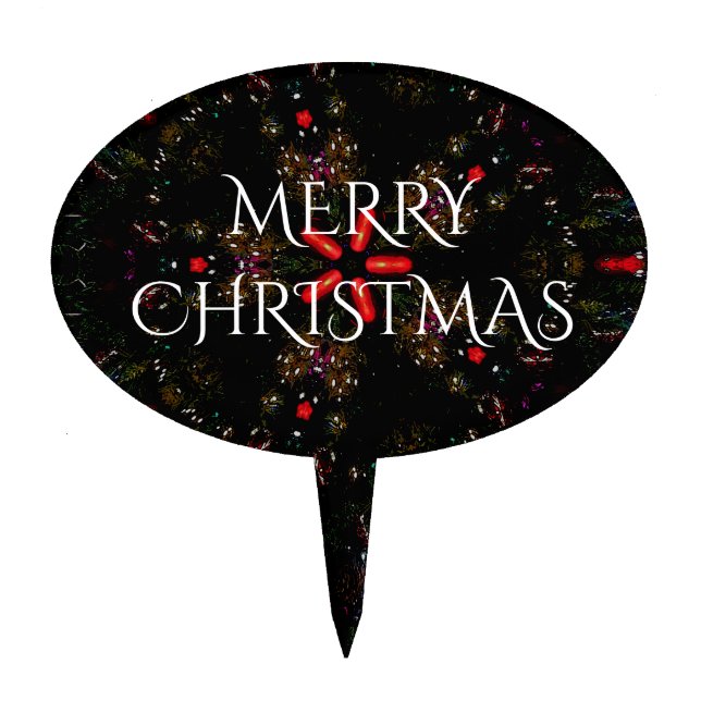 Kaleidoscopic Flower Design Red Black and White Cake Topper (Front)