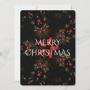 Kaleidoscopic Flower Design Red Black and White Holiday Card