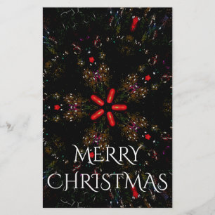 Kaleidoscopic Flower Design Red Black and White Stationery