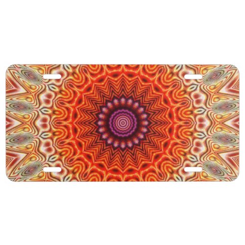 Kaleidoscopic Flower Orange And White Design License Plate