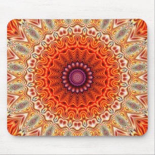 Kaleidoscopic Flower Orange And White Design Mouse Pad