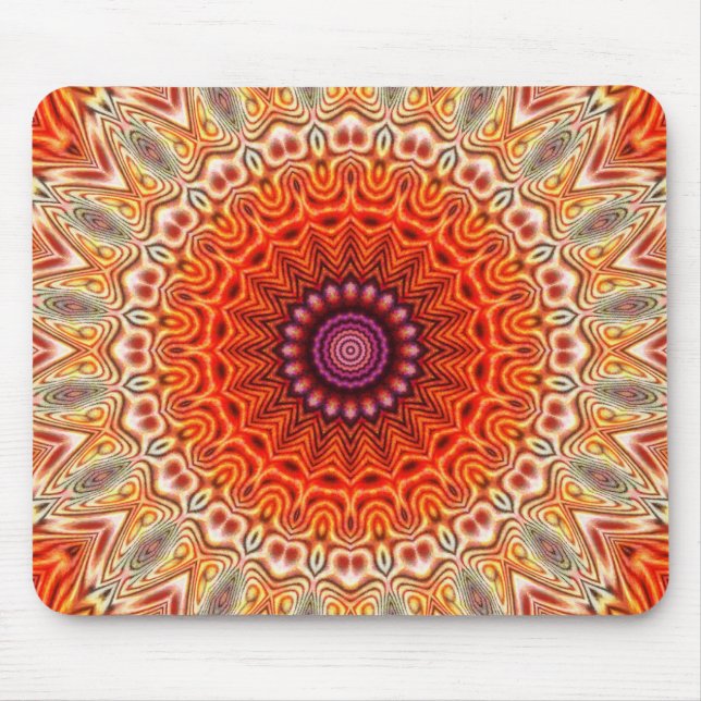 Kaleidoscopic Flower Orange And White Design Mouse Pad (Front)