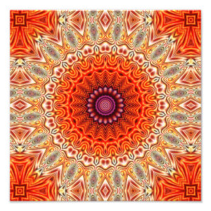 Kaleidoscopic Flower Orange And White Design Photo Print