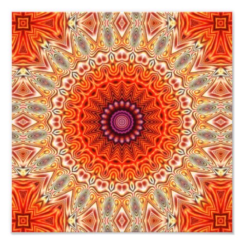 Kaleidoscopic Flower Orange And White Design Photo Print