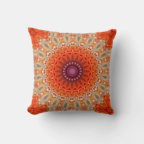 Kaleidoscopic Flower Orange And White Design Throw Pillow