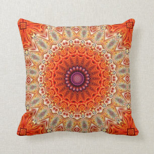 Kaleidoscopic Flower Orange And White Design Throw Pillow