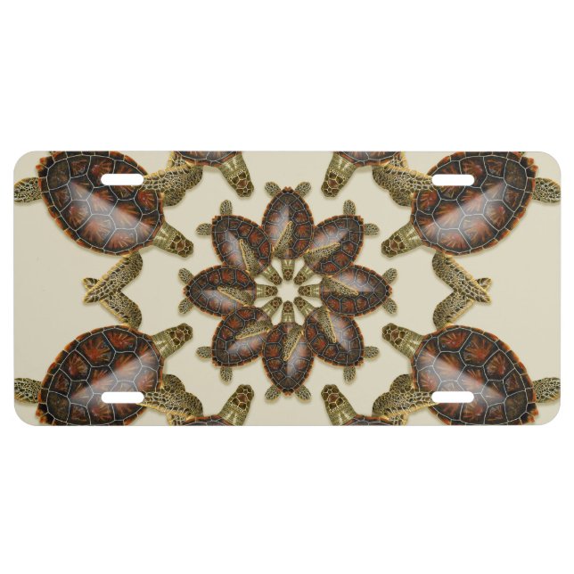 Kaleidoscopic Green Turtles License Tag Plate (Front)