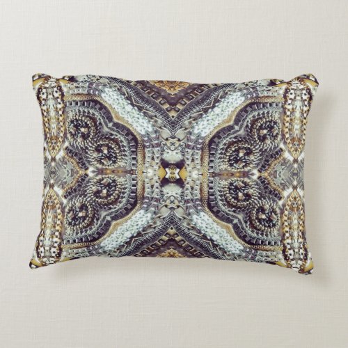 Kaleidoscopic grey Gold Medallion steampunk gears Accent Pillow