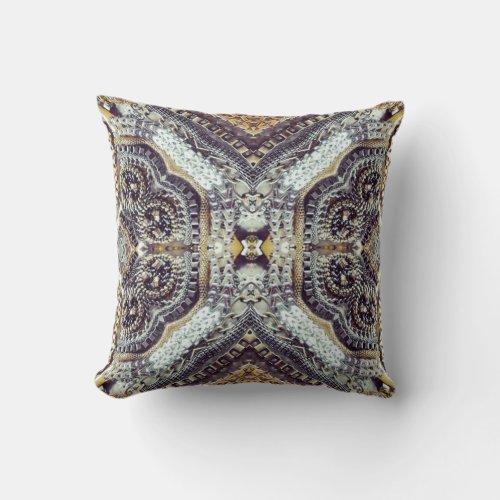 Kaleidoscopic grey Gold Medallion steampunk gears Throw Pillow