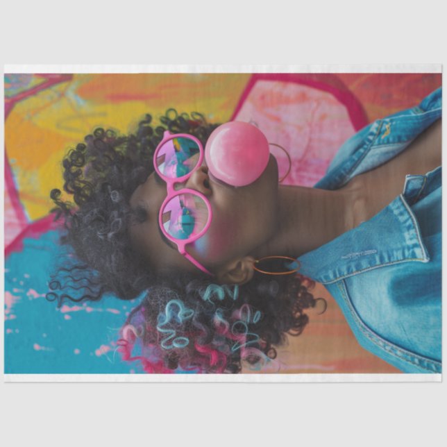 Kaleidoscopic Karen Blowing Bubble Gum Decoupage Tissue Paper (Front)