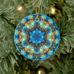 Kaleidoscopic Labradorite "Stained Glass" Ceramic Ornament