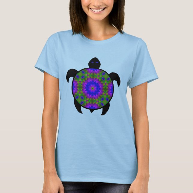 Kaleidoscopic Mandala Turtle Design T-Shirt (Front)
