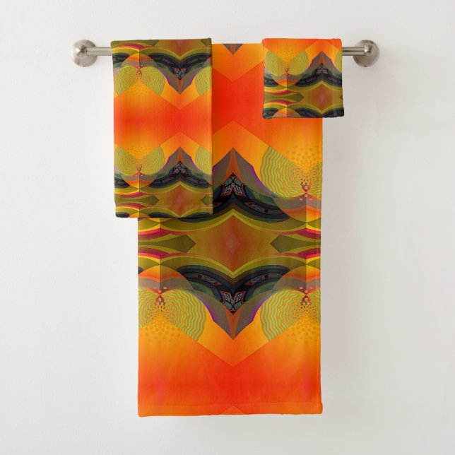 Kaleidoscopic Orange  Bath Towel Set (Insitu)