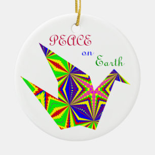 Kaleidoscopic Peace Crane Ornament.2 Ceramic Ornament