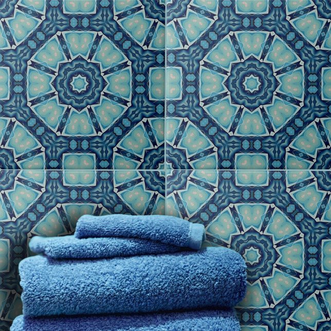 Kaleidoscopic Soft Blue and Indigo Geometric Ceramic Tile (Creator Uploaded)