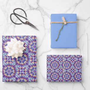 Kaleidoscopic Stained-glass Mandala Wrapping Paper Sheets