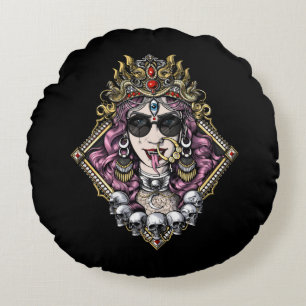 Kali Gothic Hindu Goddess Round Pillow