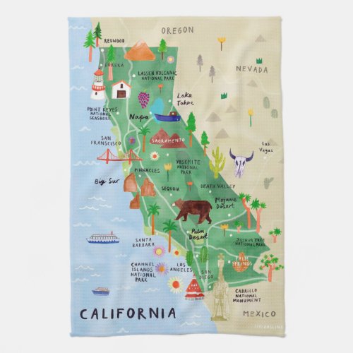  Kalifornien 2021heute _ Nationalpark Karte  Kitchen Towel
