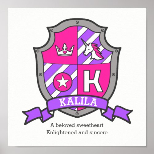 Kalila custom name meaning pink purple letter K Poster