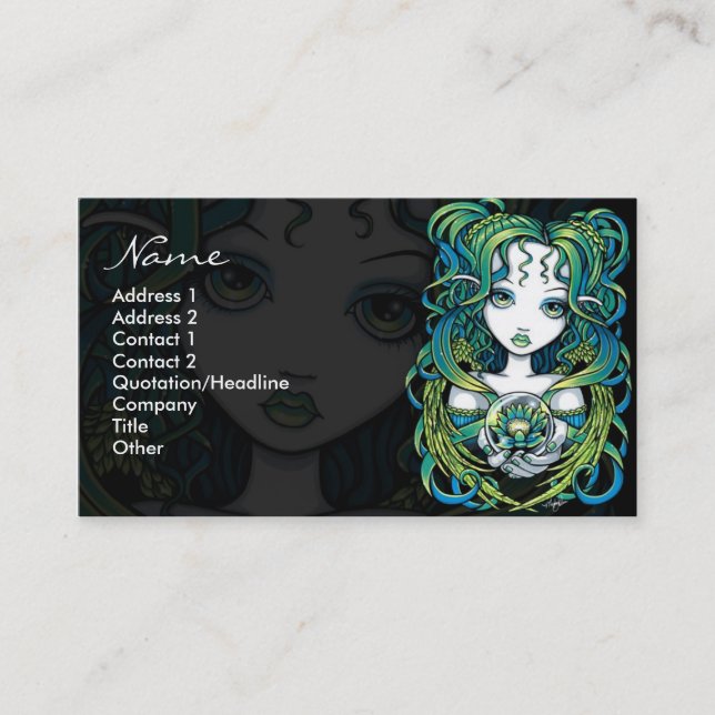 "Kallan" Green Lotus Water Angel Business Cards (Front)