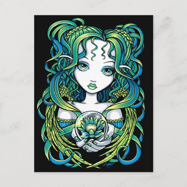"Kallan" Green Lotus Water Angel Postcard (Front)