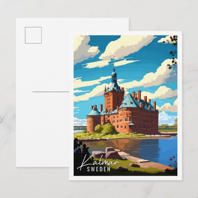 Kalmar Sweden vintage travel illustration Pos Postcard (Front/Back)