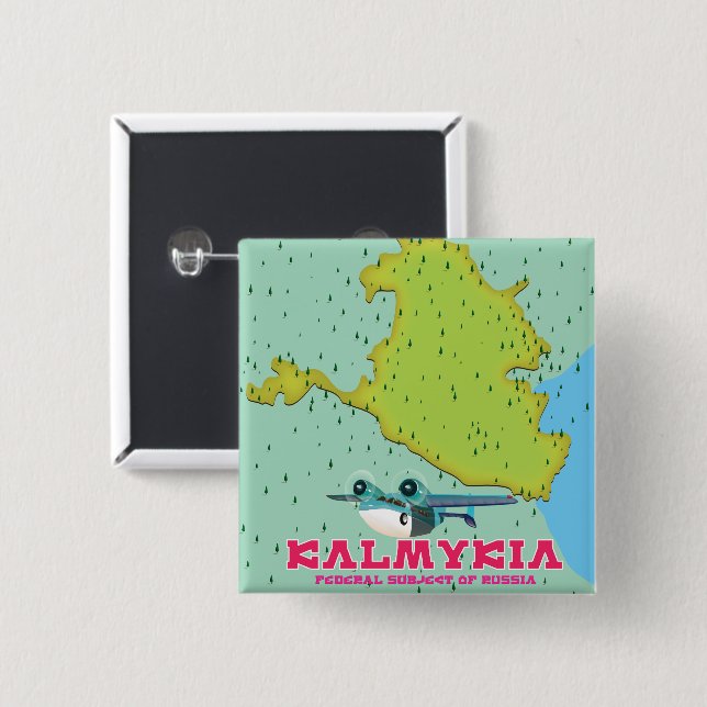 Kalmykia Russia map Button (Front & Back)