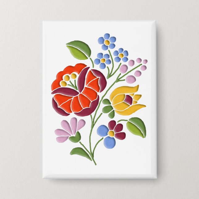 Kalocsa Embroidery - Hungarian Folk Art Button (Front)