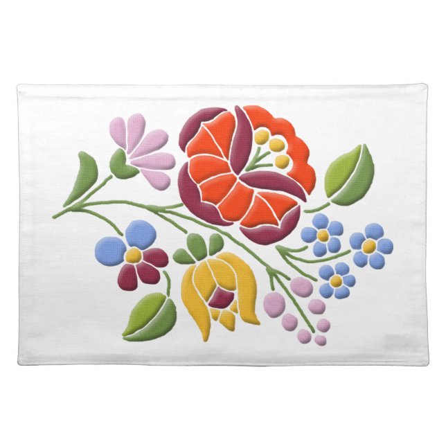 Kalocsa Embroidery - Hungarian Folk Art Cloth Placemat (Front)