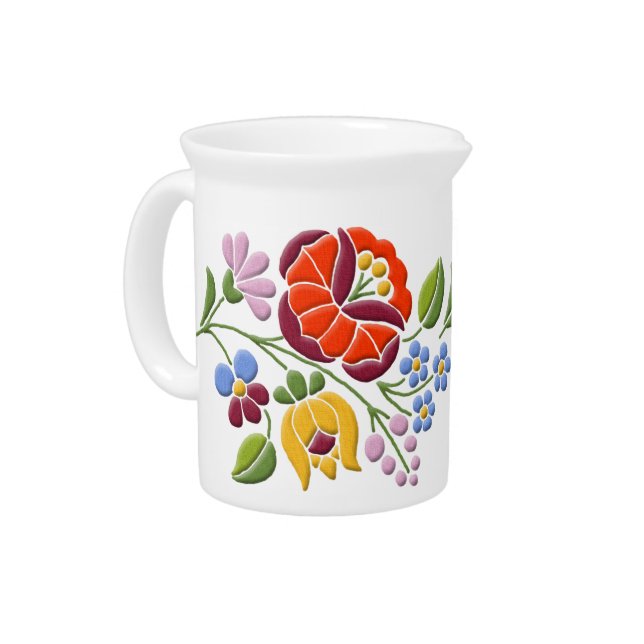 Kalocsa Embroidery - Hungarian Folk Art Drink Pitcher (Left)
