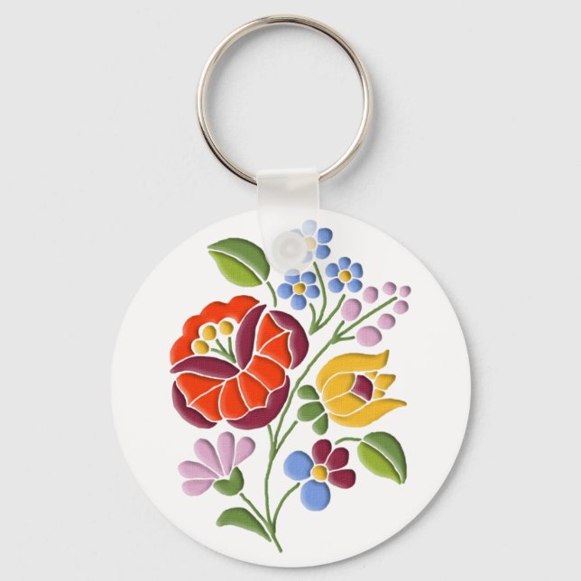 Kalocsa Embroidery - Hungarian Folk Art Keychain (Front)