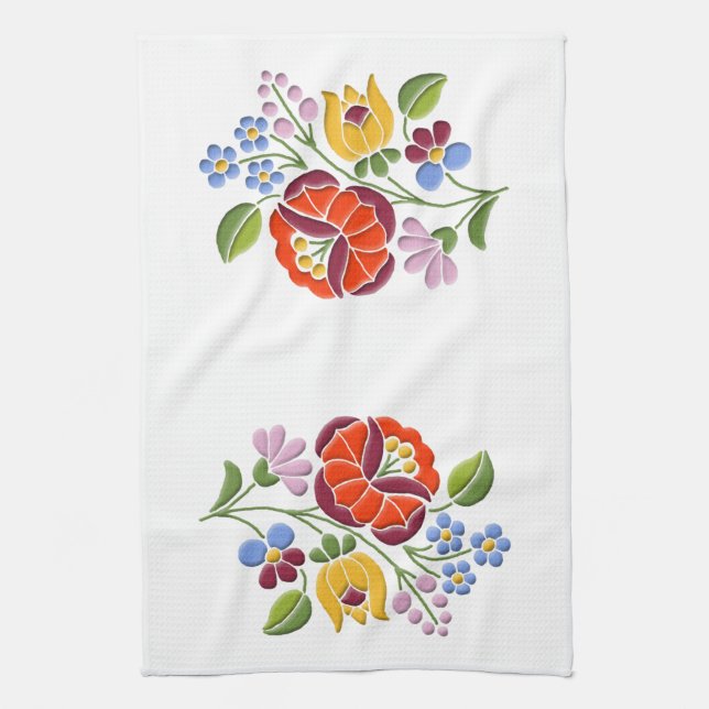 Kalocsa Embroidery Hungarian Folk Art Kitchen Towel (Vertical)
