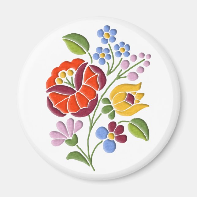 Kalocsa Embroidery - Hungarian Folk Art Magnet (Front)
